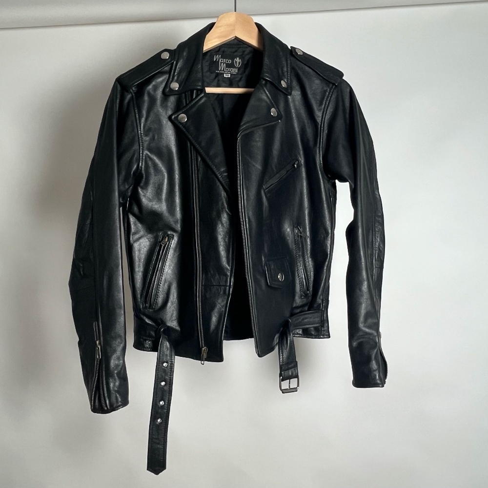 Vintage Black Leather Biker Jacket  Size 32